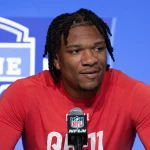 Beim NFL Draft live vor Ort, NFL, American Football Herren, USA Combine Mar 3, 2023 Indianapolis, IN, USA Florida quarterback Anthony Richardson QB11 speaks to the press at the NFL Combine at Lucas Oil Stadium. Indianapolis Lucas Oil Stadium IN USA, EDITORIAL USE ONLY PUBLICATIONxINxGERxSUIxAUTxONLY Copyright: xTrevorxRuszkowskix 20230303_jcd_br2_0178