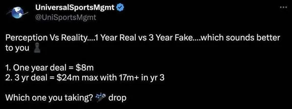 Universal Sports Management auf Twitter über Fake 3 Jahresverträge