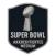 Ein blaues, schildförmiges Logo mit grauem Rand zeigt oben eine silberne Vince Lombardi Trophy. Darunter steht in fetten silbernen Buchstaben „SUPER BOWL“, darunter in kleinerem Text „AKADEMIEPORTS MUSEUM“. Diese Beschreibung wurde mit der FootballR KI automatisch generiert.