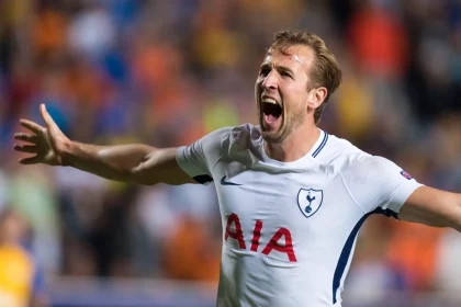 Nicosia, Cyprus - Semptember 26, 2017: The player of Tottenham Harry Kane celebrate during the UEFA Champions League game between APOEL VS Tottenham Hotspur