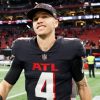 January 13, 2023: Atlanta Falcons quarterback Desmond Ridder 4 walks off the field after a 30-17 win against the Tampa Bay Buccaneers at Mercedes-Benz Stadium on Jan. 8, 2023, in Atlanta. - ZUMAm67_ 0199120557st Copyright: xMiguelxMartinezx