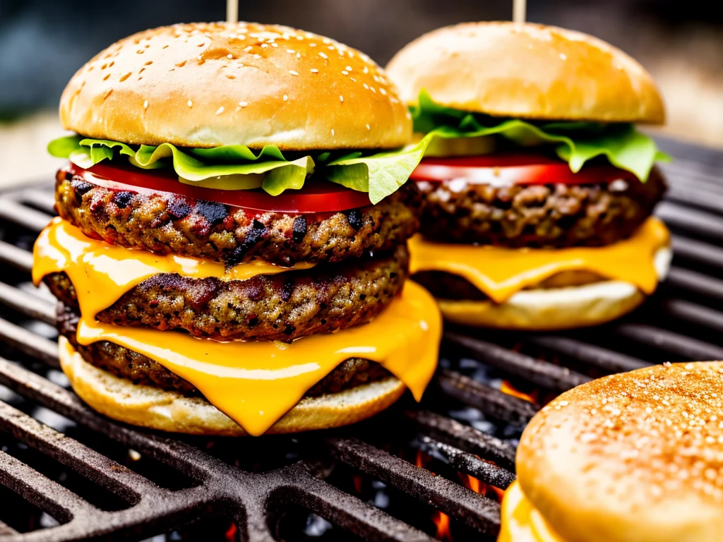 Typisch amerikanische Cheeseburger am Grill