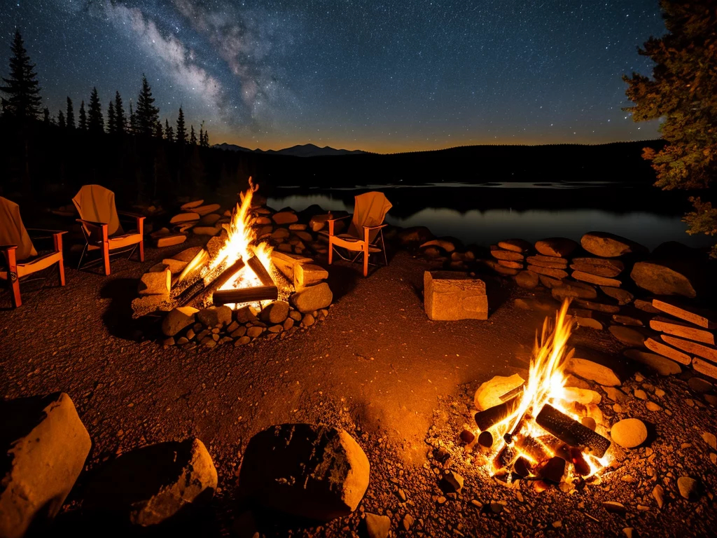 Lagerfeuer zum Marshmallow machen am See