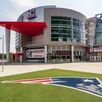 FOXBORO, MA - AUGUST 4: Gillette Stadium, home of the New England Patriots on August 4, 2012. It is located 21 miles southwest of Boston and 20 miles from Providence, Rhode Island. It can sit 68756.