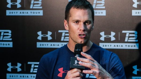 American football player Tom Brady for the New England Patriots of the National Football League (NFL) speaks during a football training camp in Shanghai, China, 20 June 2017.