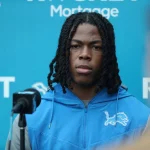 Syndication: Detroit Free Press Detroit Lions running back Jahmyr Gibbs talks to reporters after Rookie Minicamp Saturday, May 13, 2023. , EDITORIAL USE ONLY PUBLICATIONxINxGERxSUIxAUTxONLY Copyright: xKirthmonxF.xDozierx 20659172