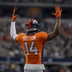 NFL, American Football Herren, USA Denver Broncos at Dallas Cowboys, Nov 7, 2021 Arlington, Texas, USA Denver Broncos wide receiver Courtland Sutton 14 celebrates a touchdown against the Dallas Cowboys during the second half at AT&ampT Stadium. Mandatory Credit: Jerome Miron-USA TODAY Sports, 07.11.2021 14:26:11, 17115871, Courtland Sutton, NPStrans, NFL, Denver Broncos, AT&ampT Stadium, Dallas Cowboys PUBLICATIONxINxGERxSUIxAUTxONLY Copyright: xJeromexMironx 17115871