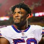 NFL, American Football Herren, USA Buffalo Bills at Kansas City Chiefs, Oct 10, 2021 Kansas City, Missouri, USA Buffalo Bills defensive end Greg Rousseau 50 leaves the field after defeating the Kansas City Chiefs at GEHA Field at Arrowhead Stadium. Mandatory Credit: Jay Biggerstaff-USA TODAY Sports, 10.10.2021 23:36:20, 16964904, Buffalo Bills, NFL, Kansas City Chiefs, Arrowhead Stadium PUBLICATIONxINxGERxSUIxAUTxONLY Copyright: xJayxBiggerstaffx 16964904
