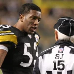 NFL, American Football Herren, USA Denver Broncos at Pittsburgh Steelers Nov 5, 2006 Pittsburgh , PA, USA Pittsburgh Steelers linebacker Clark Haggans 53 argues a call with side judge Rick Patterson 15 in the second half at Heinz Field in Pittsburgh, PA. Denver won the game, 31-20. Pittsburgh Pennsylvania UNITED STATES, EDITORIAL USE ONLY PUBLICATIONxINxGERxSUIxAUTxONLY Copyright: xJasonxBridge-USAxTODAYxSportsx 2177209