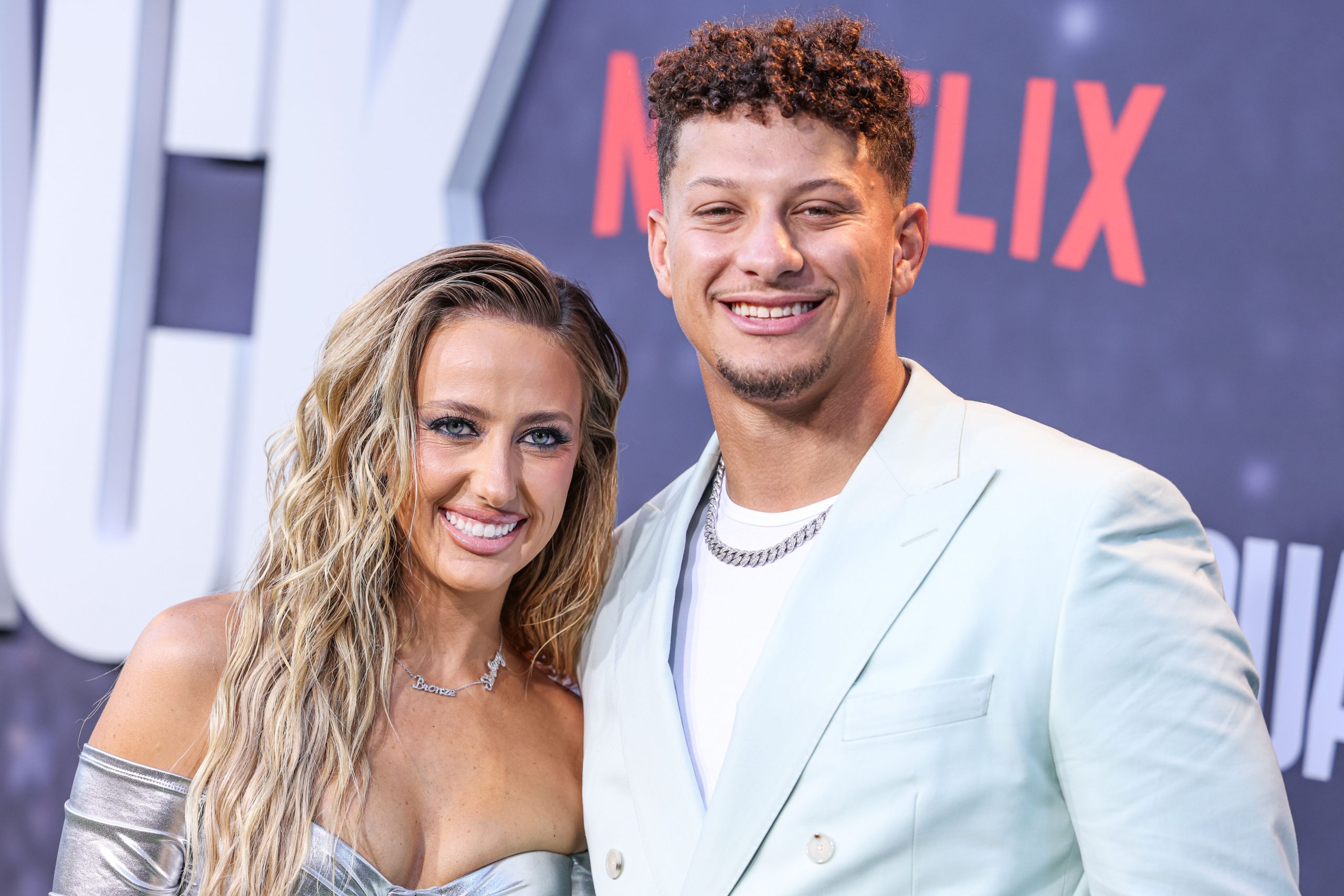 Brittany Mahomes and husband/American football quarterback for the Kansas City Chiefs of the National Football League Patrick Mahomes arrive at the Los Angeles Premiere Of Netflix's 'Quarterback' Season 1 held at the Netflix Tudum Theater on July 11, 2023 in Hollywood, Los Angeles, California, United States. (Photo by Xavier Collin/Image Press Agency)