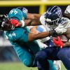 January 7, 2023, Jacksonville, Florida, USA: Tennessee Titans running back DERRICK HENRY 22 is tackled by Jacksonville Jaguars linebacker TRAVON WALKER 44 for a 2yd LOSS during a game in Jacksonville. Jacksonville USA - ZUMAcg2_ 20230107_zaf_cg2_005 Copyright: xRomeoxGuzmanx