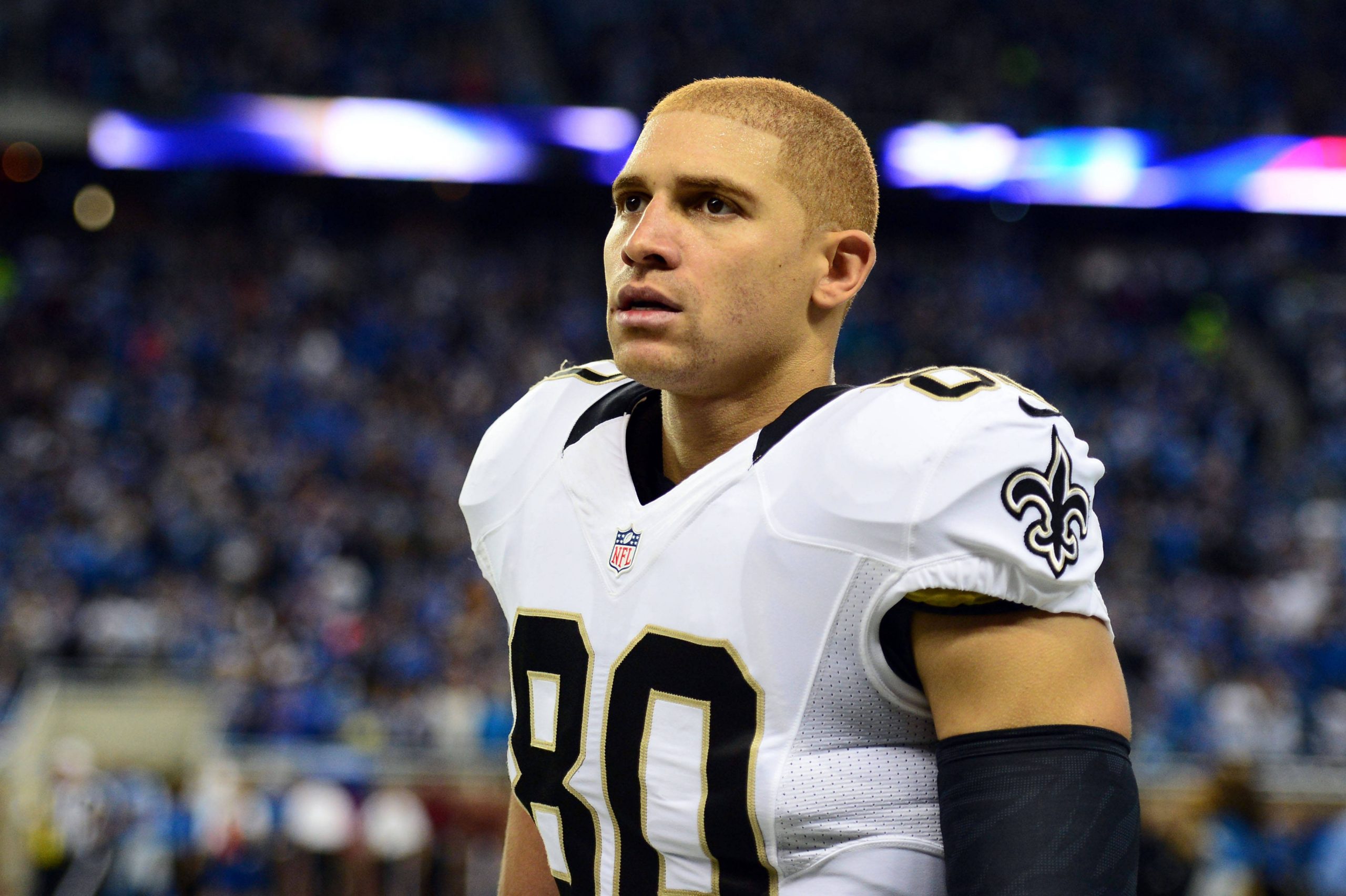 NFL, American Football Herren, USA New Orleans Saints at Detroit Lions Oct 19, 2014 Detroit, MI, USA New Orleans Saints tight end Jimmy Graham 80 on the sidelines during the first quarter against the Detroit Lions at Ford Field. Detroit MI USA, EDITORIAL USE ONLY PUBLICATIONxINxGERxSUIxAUTxONLY Copyright: xAndrewxWeberx 8151627