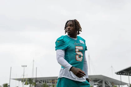 July 27, 2023: Miami Dolphins cornerback Jalen Ramsey 5 looks on before speaking to the media during team practice at the Baptist Health Training Complex on Tuesday, June 6, 2023, in Miami Gardens, Florida. - ZUMAm67_ 0300332539st Copyright: xMatiasxJ.xOcnerx