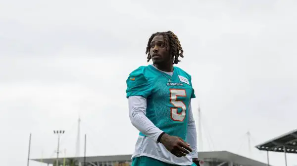July 27, 2023: Miami Dolphins cornerback Jalen Ramsey 5 looks on before speaking to the media during team practice at the Baptist Health Training Complex on Tuesday, June 6, 2023, in Miami Gardens, Florida. - ZUMAm67_ 0300332539st Copyright: xMatiasxJ.xOcnerx