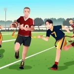 A vector illustration of young people playing flag football