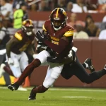 NFL, American Football Herren, USA Preseason-Baltimore Ravens at Washington Commanders Aug 21, 2023 Landover, Maryland, USA Washington Commanders wide receiver Terry McLaurin 17 runs after a catch during the first half at FedExField. Landover FedExField Maryland USA, EDITORIAL USE ONLY PUBLICATIONxINxGERxSUIxAUTxONLY Copyright: xBradxMillsx 20230821_dbm_au3_021