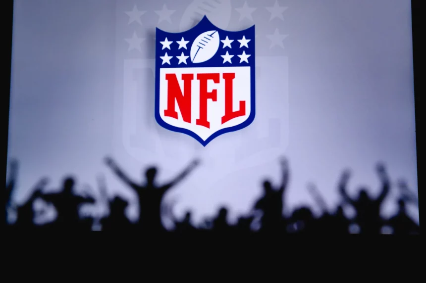 FootballR - NFL - Das NFL-Logo erscheint im dritten Viertel als Silhouette vor einer Menschenmenge und verdeutlicht die Bedeutung von Notfall-Quarterbacks. NFL Standings, NFL Tabelle