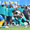 FootballR - NFL - Ein Spieler der Miami Dolphins, Tyreek Hill, läuft mit dem Ball in einem Rückblick auf Woche 1.