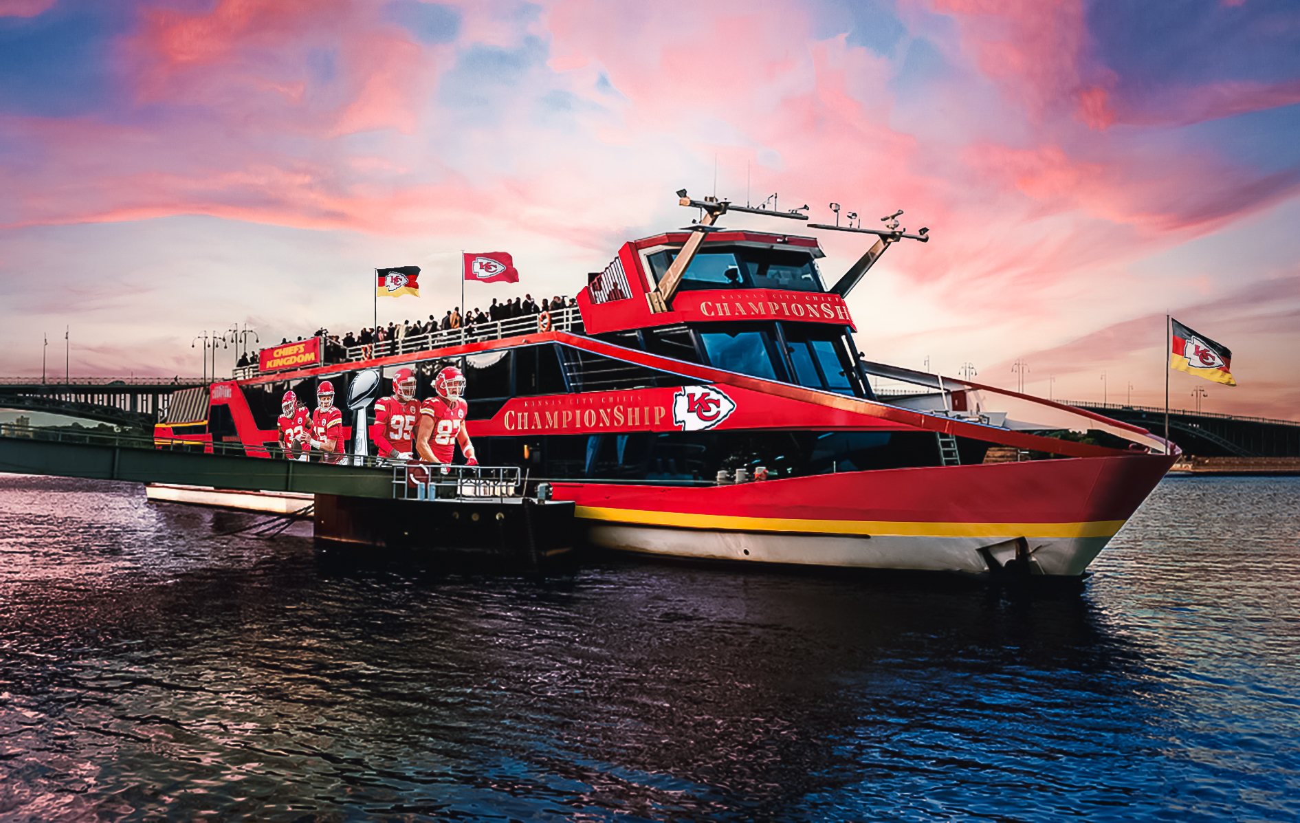 FootballR - NFL Chiefs Frankfurt - Ein rotes Boot auf dem Wasser.