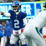 East Rutherford, NJ, USA New York Giants quarterback Tyrod Taylor 2 is shown early in the first quarter. , EDITORIAL USE ONLY PUBLICATIONxINxGERxSUIxAUTxONLY Copyright: xKevinxR.xWexlerx-xThexRecordx USATSI_21767573