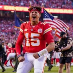 NFL, American Football Herren, USA Detroit Lions at Kansas City Chiefs Sep 7, 2023 Kansas City, Missouri, USAKansas City Chiefs quarterback Patrick Mahomes 15 celebrates toward fans against the Detroit Lions prior to a game at GEHA Field at Arrowhead Stadium. Kansas City GEHA Field at Arrowhead Stadium Missouri USA, EDITORIAL USE ONLY PUBLICATIONxINxGERxSUIxAUTxONLY Copyright: xDennyxMedleyx 20230907_szo_sm8_0079