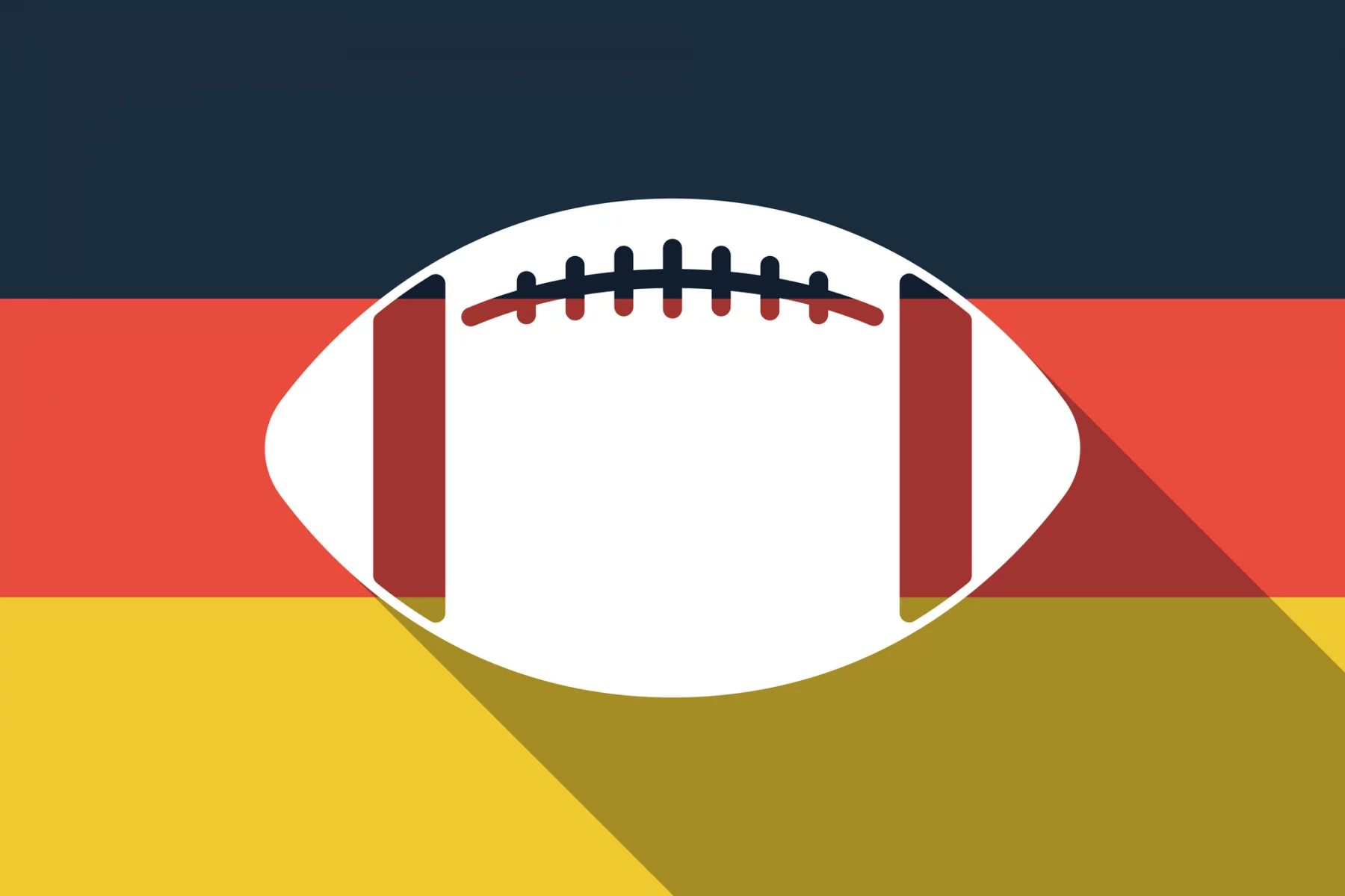 FootballR - NFL - Ein Football mit langem Schatten auf der Flagge Deutschlands bei den Frankfurt Games.