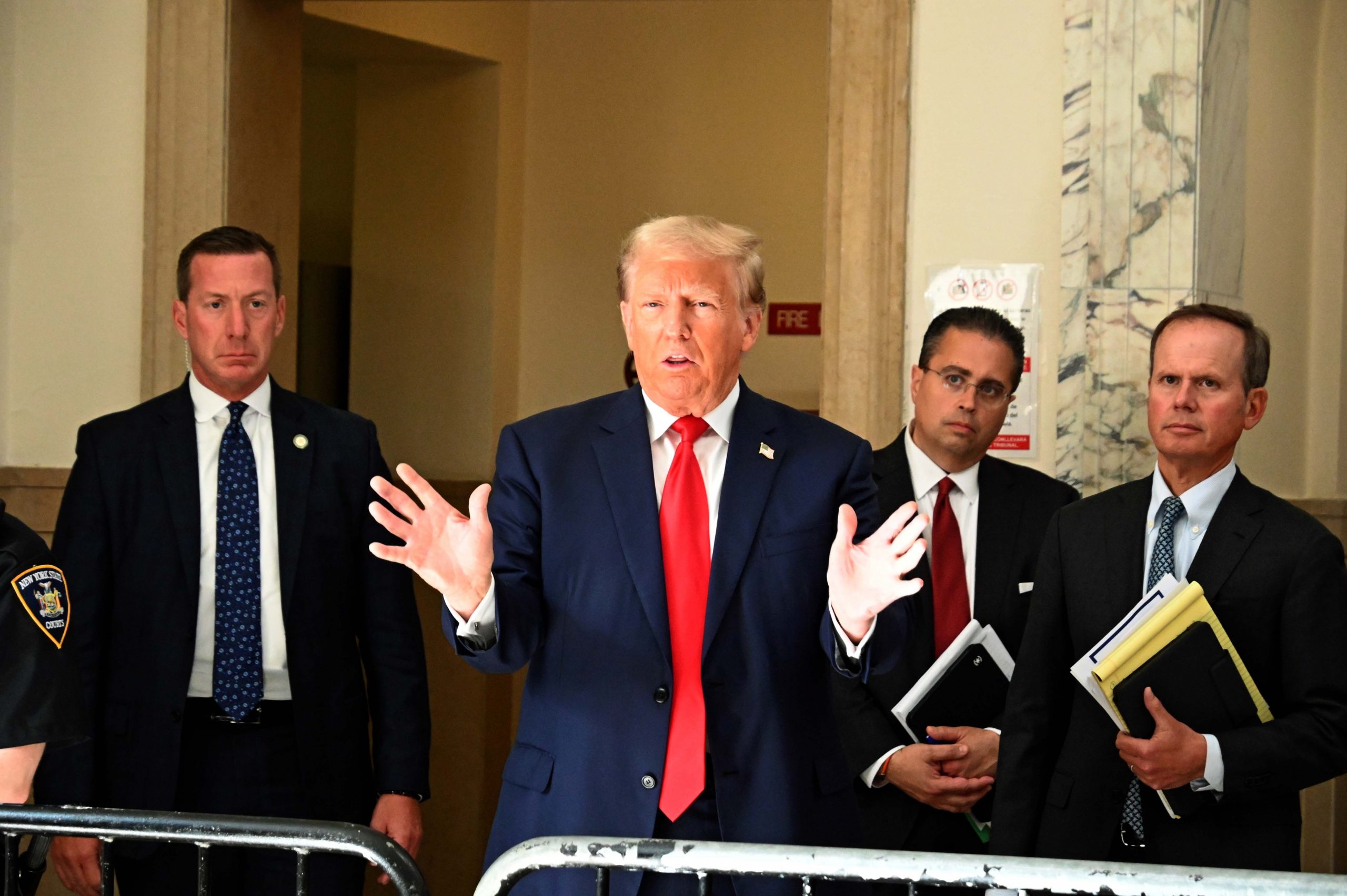 The fraud trial of Donald Trump at 60 Center Street, New York City, New York, U S, October 3, 2023. It consists of Attorney General Letitia James briging a $250 million dollar civil law suit against Trump for committing repeated fraud by inflating his assets to get better loans and insurance policies. Donald Trump outside court room.