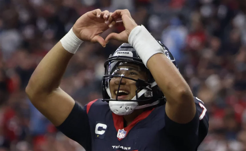 NFL, American Football Herren, USA Tampa Bay Buccaneers at Houston Texans Nov 5, 2023 Houston, Texas, USA Houston Texans quarterback C.J. Stroud 7 celebrates his touchdown against the Tampa Bay Buccaneers in the fourth quarter at NRG Stadium. Houston NRG Stadium Texas USA, EDITORIAL USE ONLY PUBLICATIONxINxGERxSUIxAUTxONLY Copyright: xThomasxSheax 20231105_tbs_sy9_317