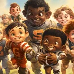 FootballR - NFL - Eine Gruppe kleiner Kinder läuft auf dem Feld. American Football