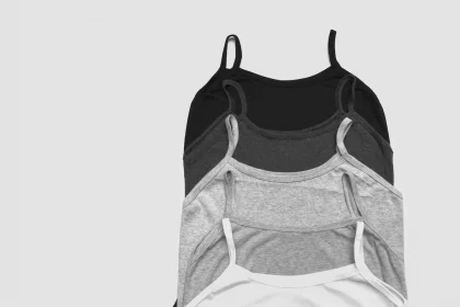 FootballR - NFL - Vier Damen-Tanktops in Schwarz, Grau und Weiß.