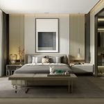 FootballR - NFL - Ein Schlafzimmer mit Glasschiebetüren und einem Bett.
