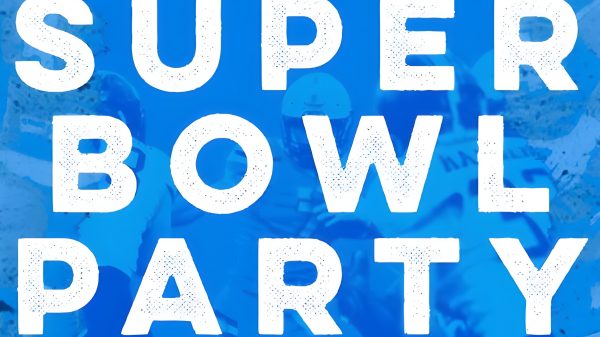 FootballR - NFL - Eine Super Bowl Party mit blauem Hintergrund.