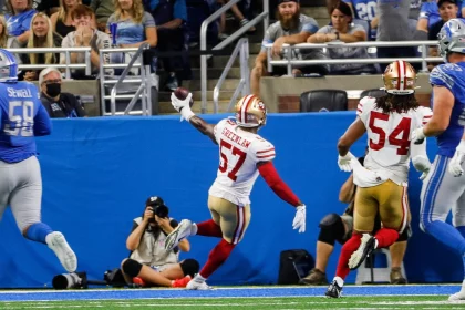 FootballR - NFL - Diese Beschreibung wurde automatisch generiert. NFL San Francisco 49ers vs. Detroit Lions in einem spektakulären Conference Championships-Duell.