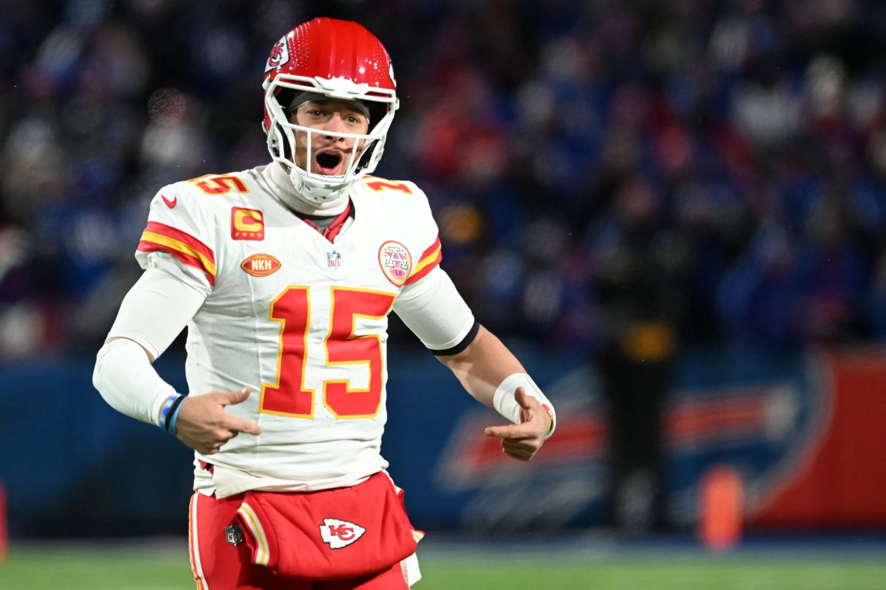Week 11 - NFL Woche 3 - NFL Power Ranking - Ein Footballspieler der Kansas City Chiefs, Patrick Mahomes, feiert einen Touchdown.