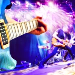 FootballR - NFL - Diese Beschreibung wurde automatisch generiert. Eine Person spielt während des Super Bowls bei einem Konzert E-Gitarre. FootballR NFL Anthem