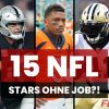 FootballR - NFL - Diese Beschreibung wurde automatisch generiert. Eine Collage von NFL-Stars inmitten der Free Agency. 15 NFL Stars