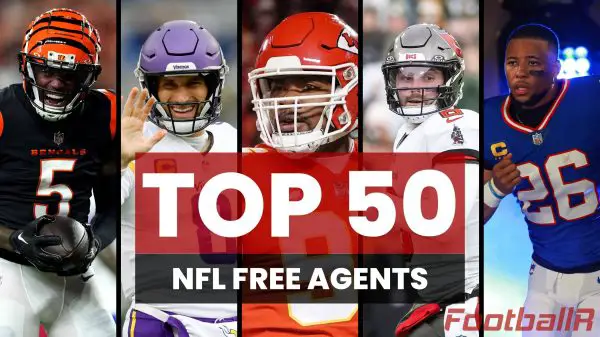 FootballR - NFL - Diese Beschreibung wurde automatisch generiert. Die 50 besten Free Agents der NFL. Top 50 Free Agents
