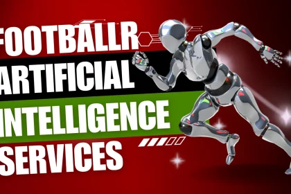 FootballR - NFL - Ein dynamischer Roboter, der das Konzept der „künstlichen Football-Intelligenzdienste“ veranschaulicht und technologische Fortschritte in der Sportanalyse und Leistungssteigerung von Spielern symbolisiert. Kostenlose KI Services für alle. Diese Beschreibung wurde automatisch generiert.