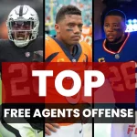 FootballR - NFL - Diese Beschreibung wurde automatisch generiert. Die besten Free Agents der NFL Free Agency 2024. Die besten Offense Spieler 2024.