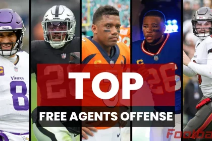 FootballR - NFL - Diese Beschreibung wurde automatisch generiert. Die besten Free Agents der NFL Free Agency 2024. Die besten Offense Spieler 2024.