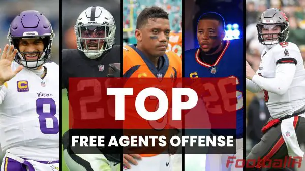 FootballR - NFL - Diese Beschreibung wurde automatisch generiert. Die besten Free Agents der NFL Free Agency 2024. Die besten Offense Spieler 2024.