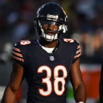 CANTON, OH - AUGUST 01: Chicago Bears DB Douglas Coleman III 38 during warmups for a National Football League preseason game between the Chicago Bears and Houston Texans on August 1, 2024 at Tom Benson Hall of Fame Stadium in Canton, OH. Photo by James Black/Icon Sportswire NFL, American Football Herren, USA AUG 01 Hall of Fame Game - Bears vs Texans EDITORIAL USE ONLY Icon80124010