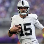 MINNEAPOLIS, MN - AUGUST 10: Las Vegas Raiders quarterback Gardner Minshew 15 runs with the ball for a first down during the NFL, American Football Herren, USA preseason game between the Las Vegas Raiders and the Minnesota Vikings on August 10, 2024, at U.S. Bank Stadium in Minneapolis, MN. Photo by Bailey Hillesheim/Icon Sportswire NFL: AUG 10 Preseason Raiders at Vikings EDITORIAL USE ONLY Icon240810020