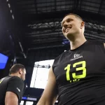 International Player Pathway Punter Bastian Roppelt lächelt während der NFL Scouting Combine am Mittwoch, 26. Februar 2025 in Indianapolis, Indiana. (Kathryn Riley/NFL)