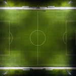 Luftaufnahme eines gut beleuchteten, leeren Fußballfelds bei Nacht. Das grüne Spielfeld zeigt klare weiße Begrenzungslinien, einen Mittelkreis und Strafräume. Vier Flutlichter beleuchten das Feld und werfen Schatten. Außerhalb des Felds sind Bänke und Wege sichtbar. Es sind keine Menschen anwesend. Diese Beschreibung wurde mit der FootballR KI automatisch generiert.