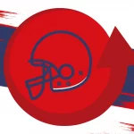 Ein rotes Footballhelm-Symbol auf einem roten Kreis vor einem rot-weiß-blauen Hintergrund. Ein großer roter Pfeil zeigt nach oben und signalisiert so Fortschritte oder einen Aufstieg in der NFL-Rangliste – perfekt, um aufstrebende Stars wie Schwergewichtler Desmond Watson hervorzuheben. Diese Beschreibung wurde mit der FootballR KI automatisch generiert.