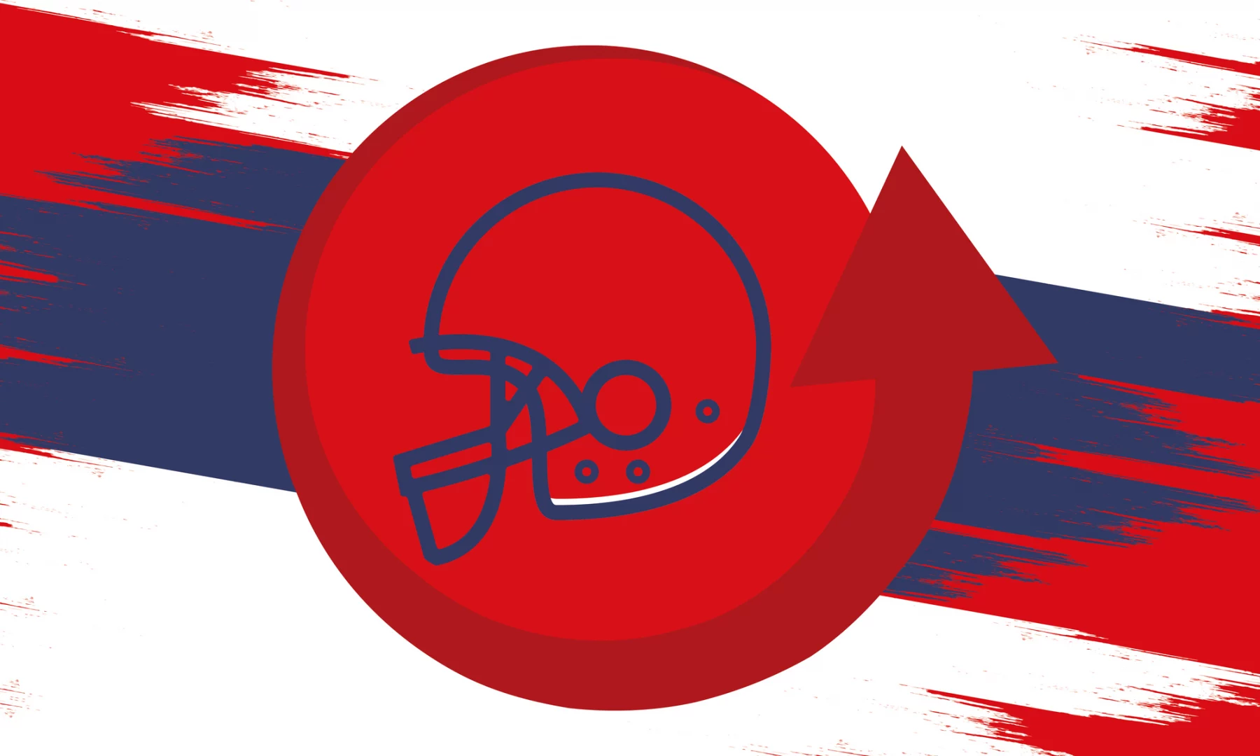 Ein rotes Footballhelm-Symbol auf einem roten Kreis vor einem rot-weiß-blauen Hintergrund. Ein großer roter Pfeil zeigt nach oben und signalisiert so Fortschritte oder einen Aufstieg in der NFL-Rangliste – perfekt, um aufstrebende Stars wie Schwergewichtler Desmond Watson hervorzuheben. Diese Beschreibung wurde mit der FootballR KI automatisch generiert.