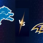 Das Bild zeigt das Logo der Detroit Lions und das Logo der Baltimore Ravens, die sich in einem spannenden Match 2025 gegenüberstehen. Das "vs"-Symbol ist zentriert und steht vor einem kräftigen blauen und roten geometrischen Hintergrund. Diese Beschreibung wurde mit der FootballR KI automatisch generiert.