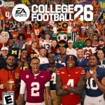 Das Cover der "EA Sports College Football 25 Deluxe Edition" zeigt lächelnde College-Football-Spieler in Teamuniformen, Fans in farbenfroher Schulkleidung und Maskottchen. Der Hintergrund ist mit jubelnden Menschenmengen gefüllt. "EA SPORTS College Football 26" ist bald erhältlich. Diese Beschreibung wurde mit der FootballR KI automatisch generiert.