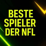 Der leuchtend gelbe deutsche Text "BESTE SPIELER DER NFL" ist auf einem dunklen Hintergrund mit neongrünen diagonalen Linien zentriert. Er hebt die besten Spieler der NFL Saison in Woche 6 hervor und schafft ein modernes, dynamisches Sportgrafikgefühl. Diese Beschreibung wurde mit der FootballR KI automatisch generiert.